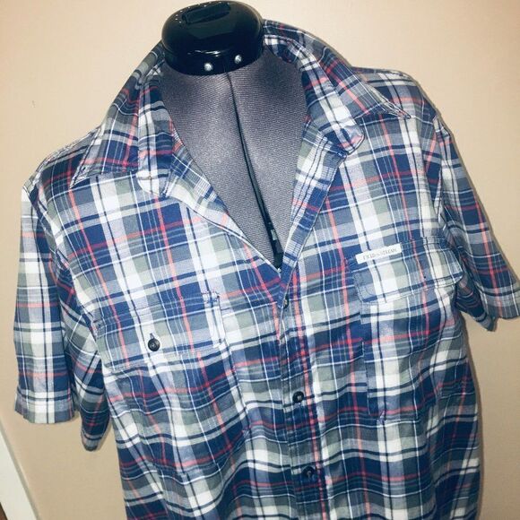 Field & Stream Blue Plaid Short Sleeve Button up L - Picture 1 of 6